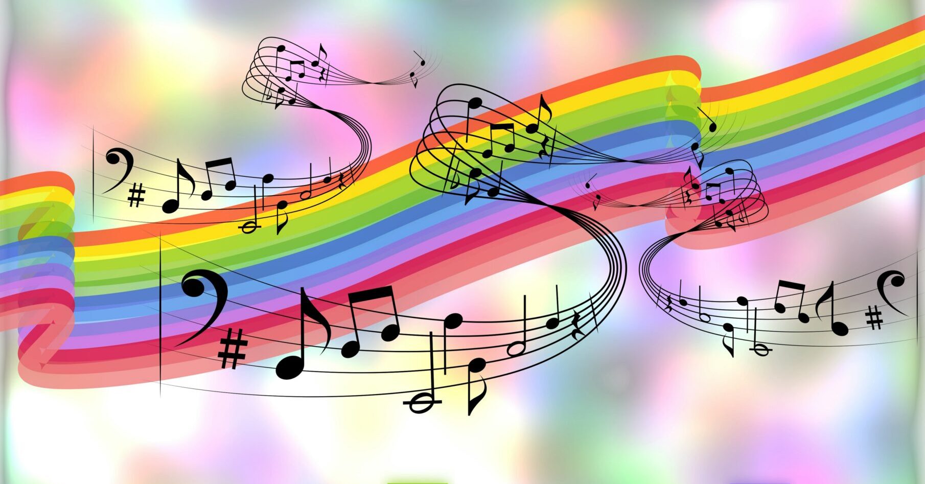 Grafik mit Noten und Regenbogen